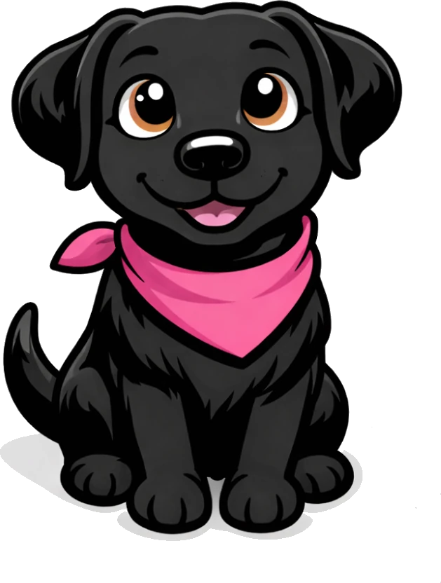 Kali, our canine concierge, a black Labrador in a pink bandana